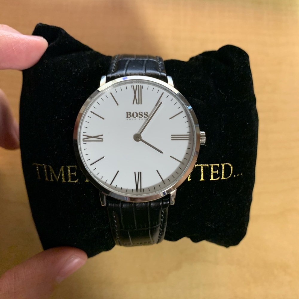 Hugo Boss Watch w/ Crocodile-embossed strap